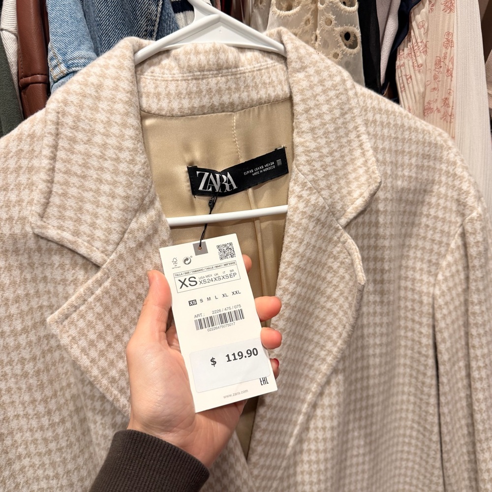 Zara Beige Houndstooth Coat
